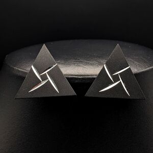 Retro Triangle Earrings With Engraved Silver Accents